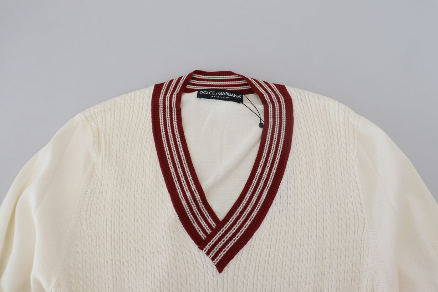 Dolce & Gabbana Weiß-Rot gestrickter Pullover mit V-Ausschnitt