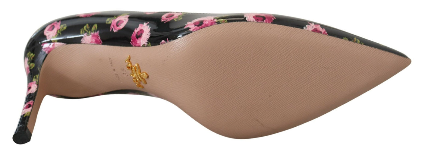 Prada Schwarzes Leder Floral Heels Stilettos Pumps