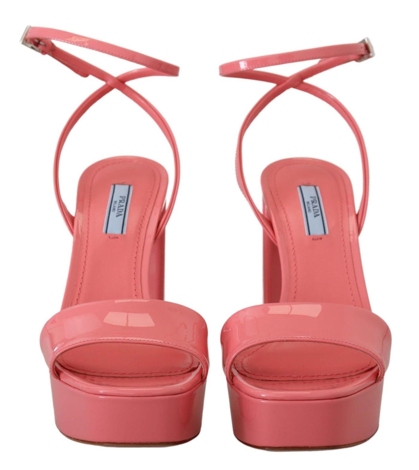 Prada Rosa Lacksandalen Knöchelriemenabsatz Sandale