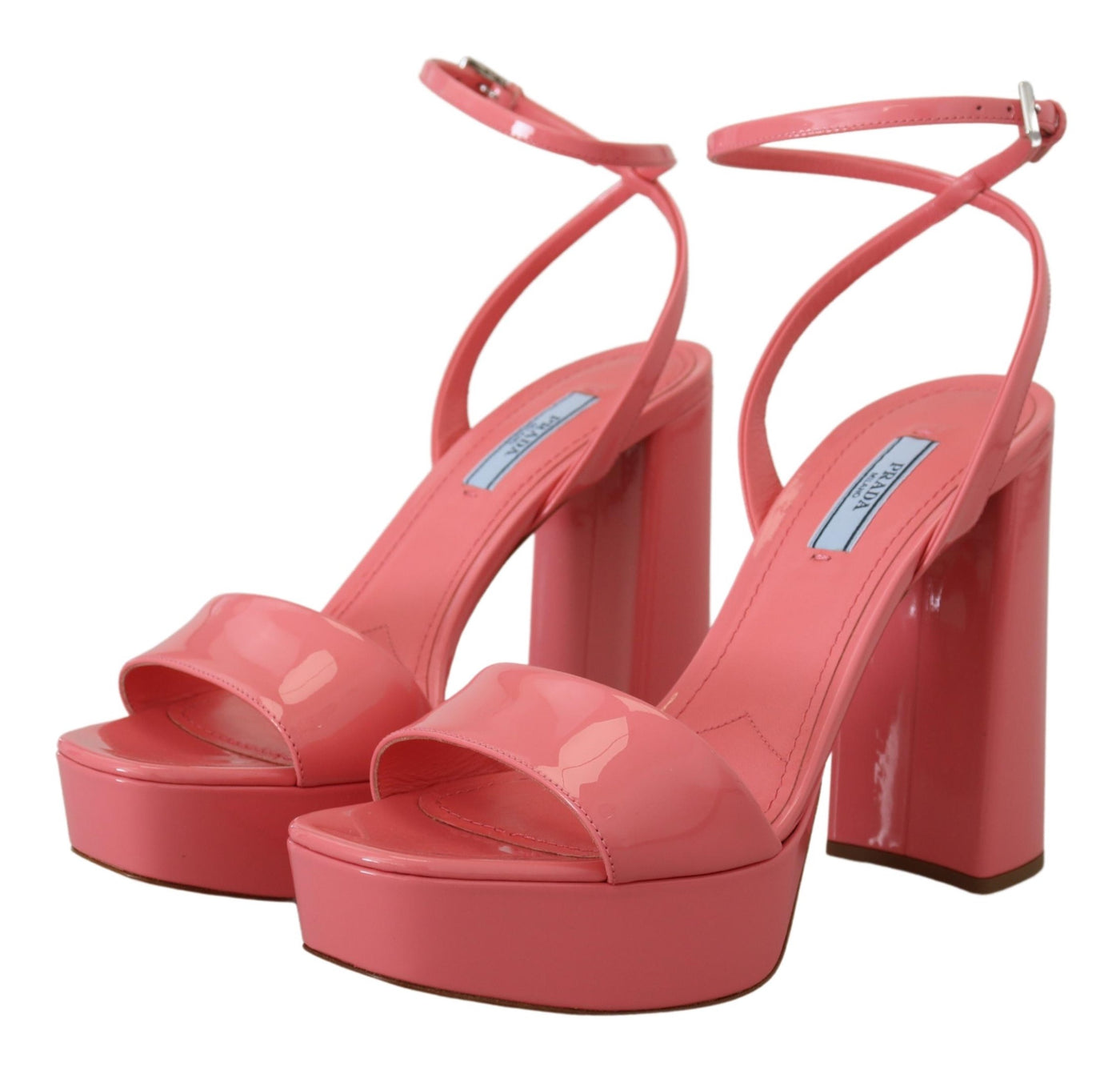 Prada Rosa Lacksandalen Knöchelriemenabsatz Sandale