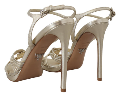 Prada Goldene Leder-Sandalen Knöchelriemen-Absätze Stiletto-Sandale