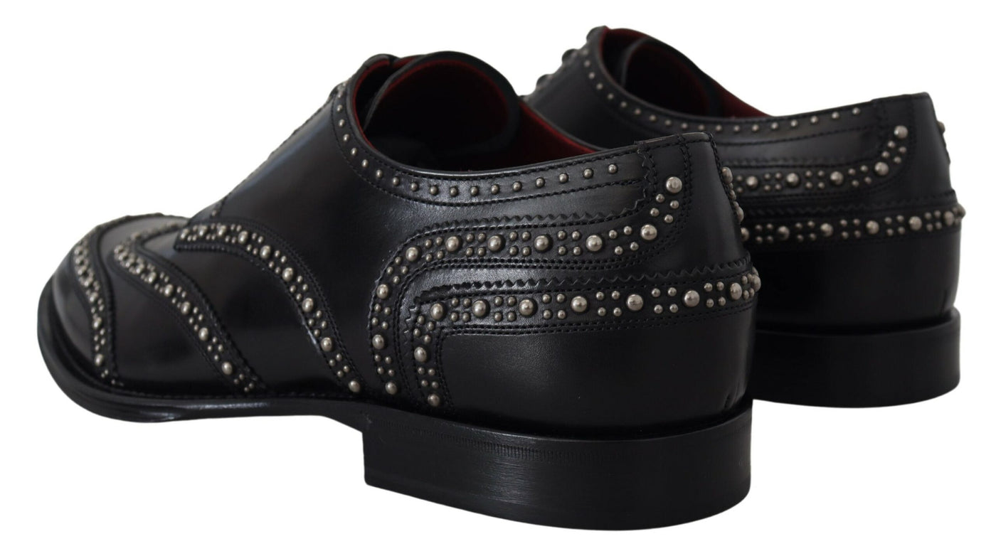 Dolce & Gabbana Schwarzes Leder Derby Kleid Nietenschuhe