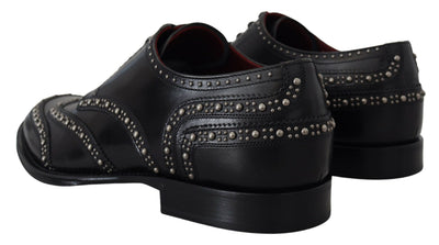 Dolce & Gabbana Schwarzes Leder Derby Kleid Nietenschuhe