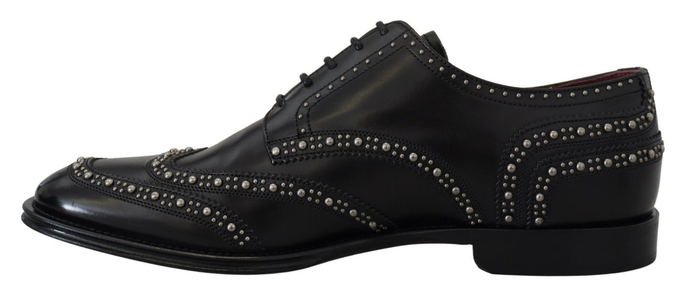 Dolce & Gabbana Schwarzes Leder Derby Kleid Nietenschuhe