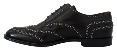 Dolce & Gabbana Schwarzes Leder Derby Kleid Nietenschuhe