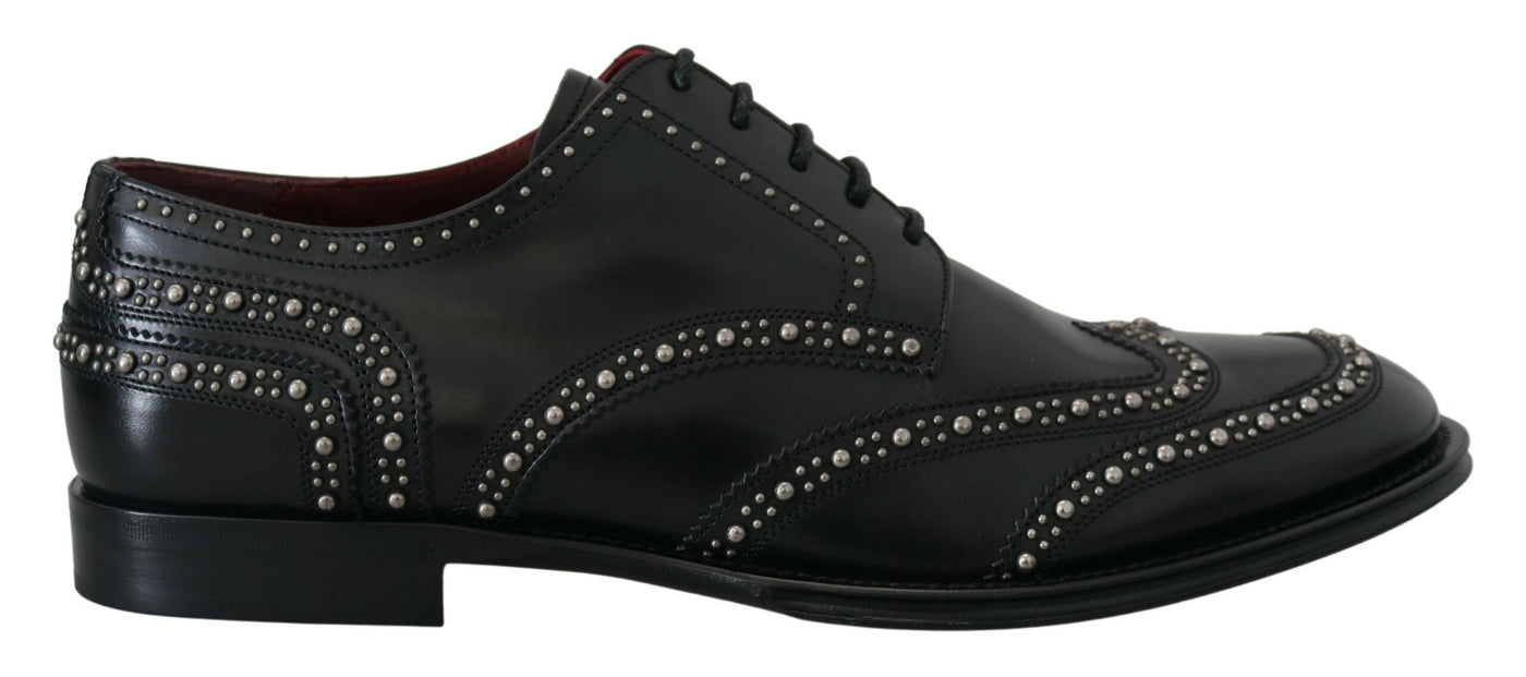 Dolce & Gabbana Schwarzes Leder Derby Kleid Nietenschuhe