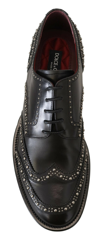 Dolce & Gabbana Schwarzes Leder Derby Kleid Nietenschuhe