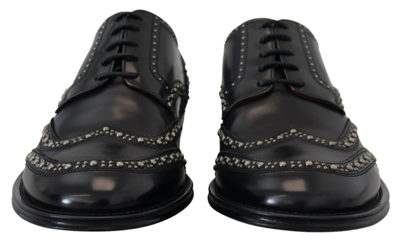 Dolce & Gabbana Schwarzes Leder Derby Kleid Nietenschuhe