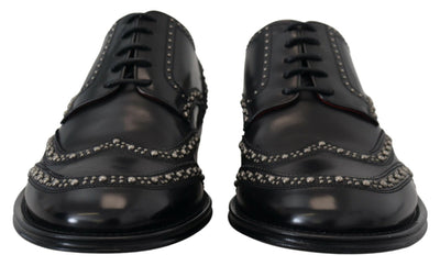 Dolce & Gabbana Schwarzes Leder Derby Kleid Nietenschuhe