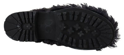 Dolce & Gabbana Schwarz Leder Combat Shearling Stiefel Schuhe