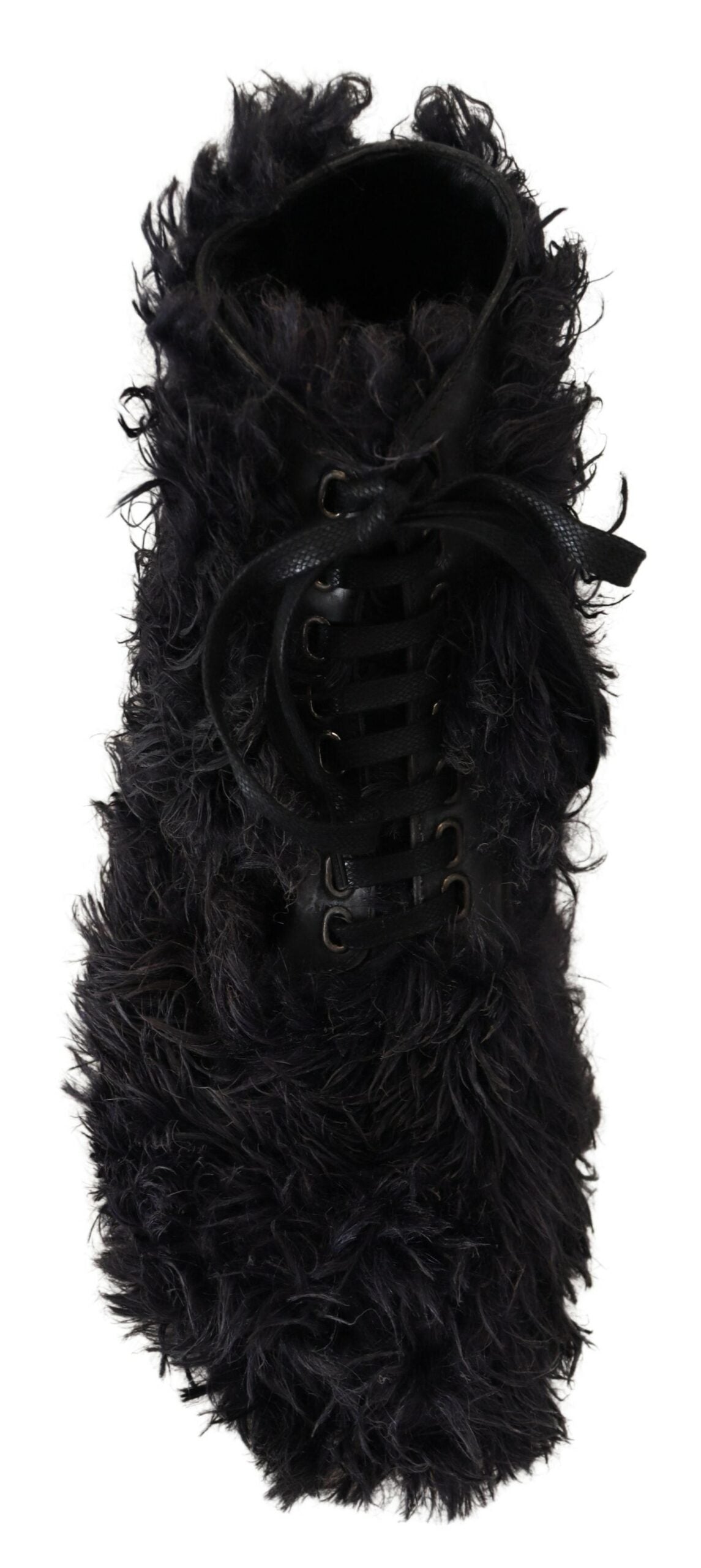 Dolce & Gabbana Schwarz Leder Combat Shearling Stiefel Schuhe