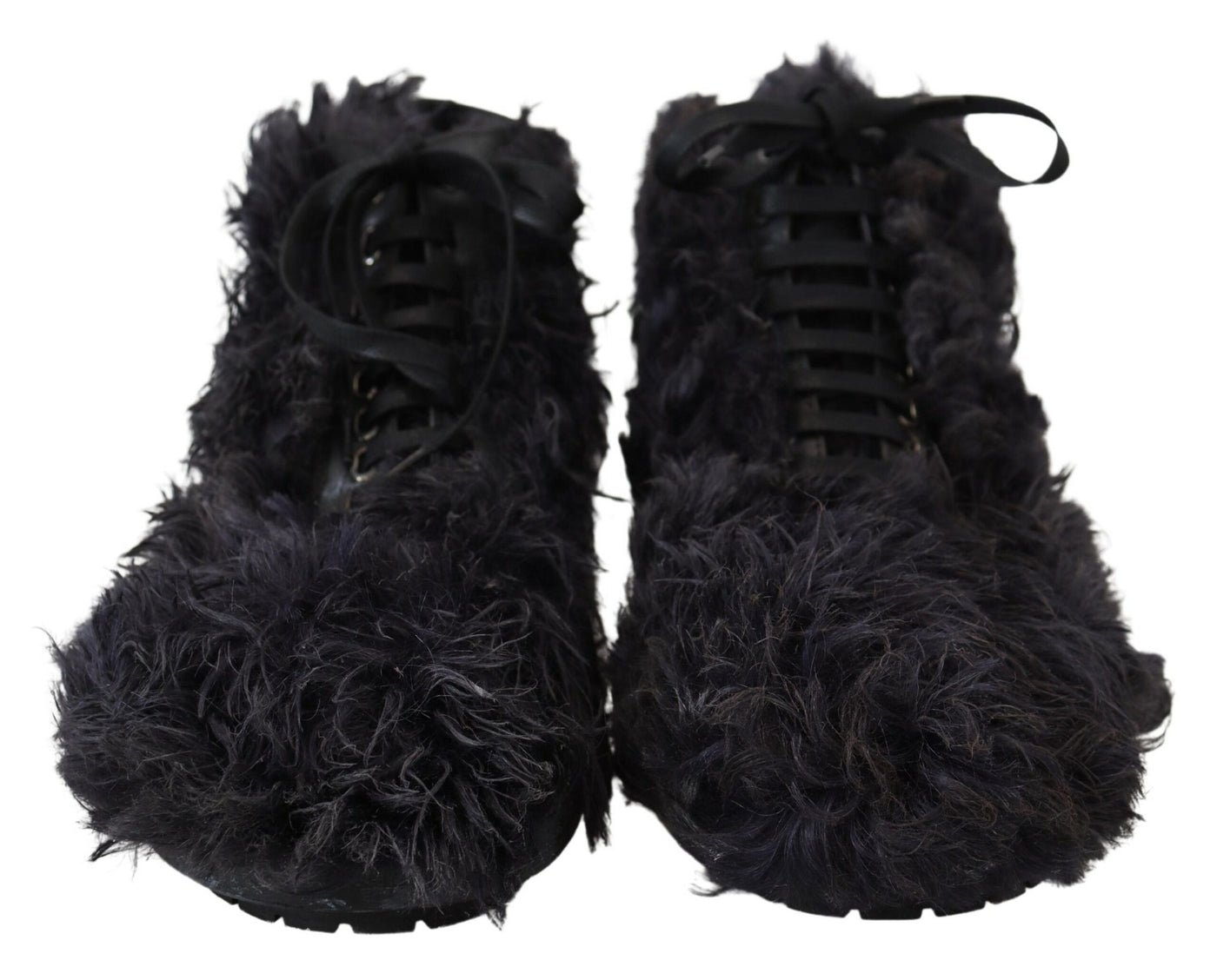 Dolce & Gabbana Schwarz Leder Combat Shearling Stiefel Schuhe