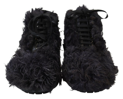 Dolce & Gabbana Schwarz Leder Combat Shearling Stiefel Schuhe