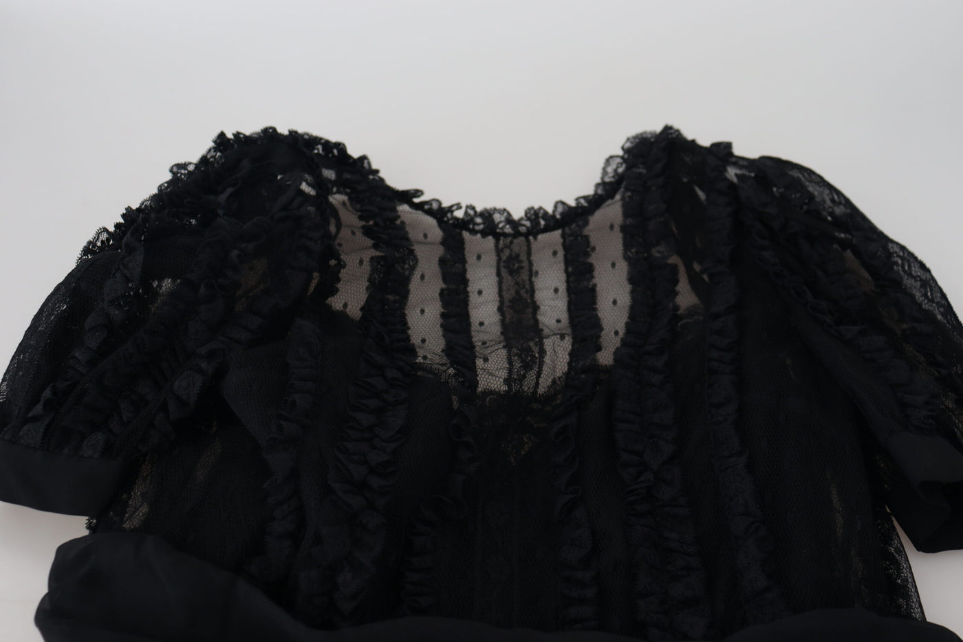 Dolce & Gabbana Schwarzes Mini-Nylonkleid mit Spitzenbesatz in A-Linie
