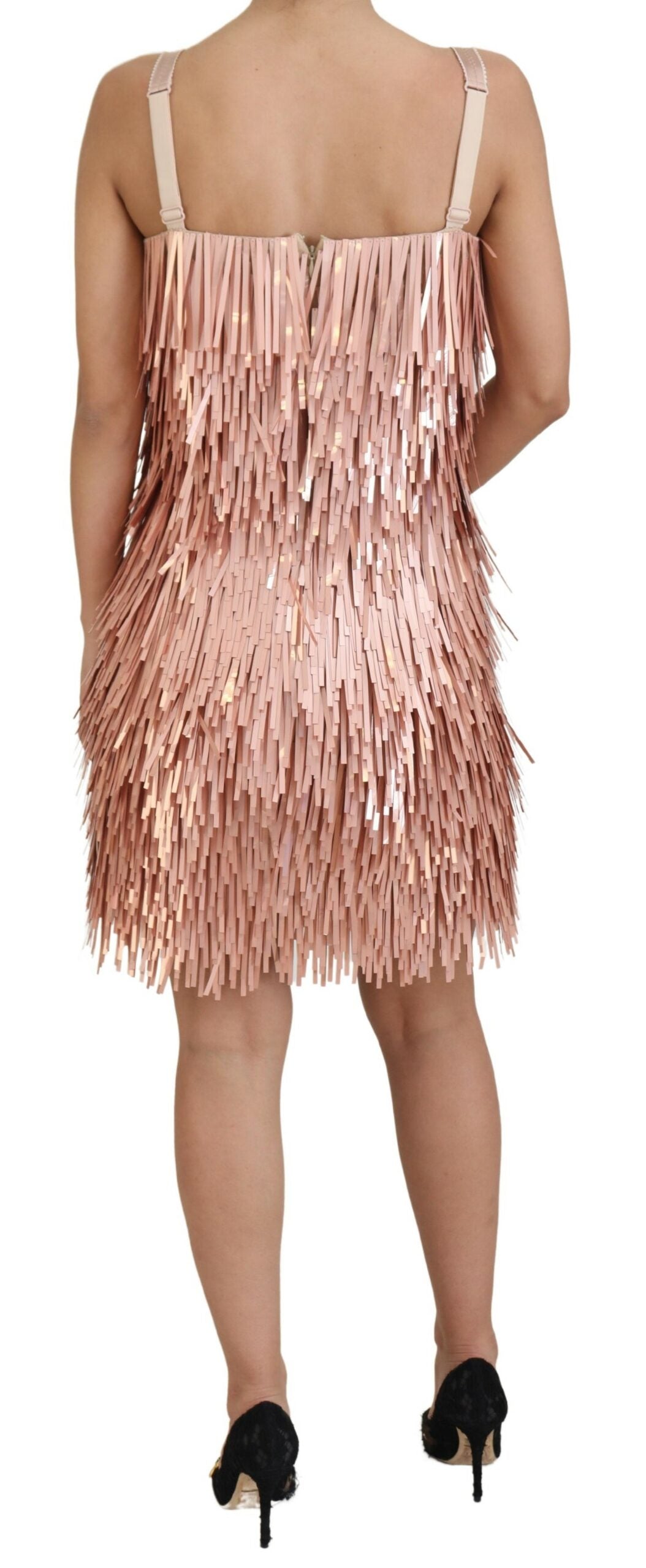 Dolce & Gabbana Pinkes ärmelloses Kleid in A-Linie mit Lametta