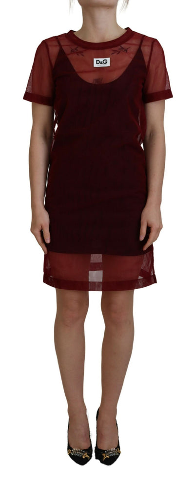 Dolce & Gabbana Kastanienbraunes zweilagiges Shift-Minikleid aus Nylon