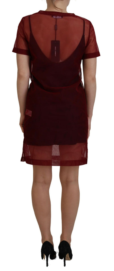Dolce & Gabbana Kastanienbraunes zweilagiges Shift-Minikleid aus Nylon