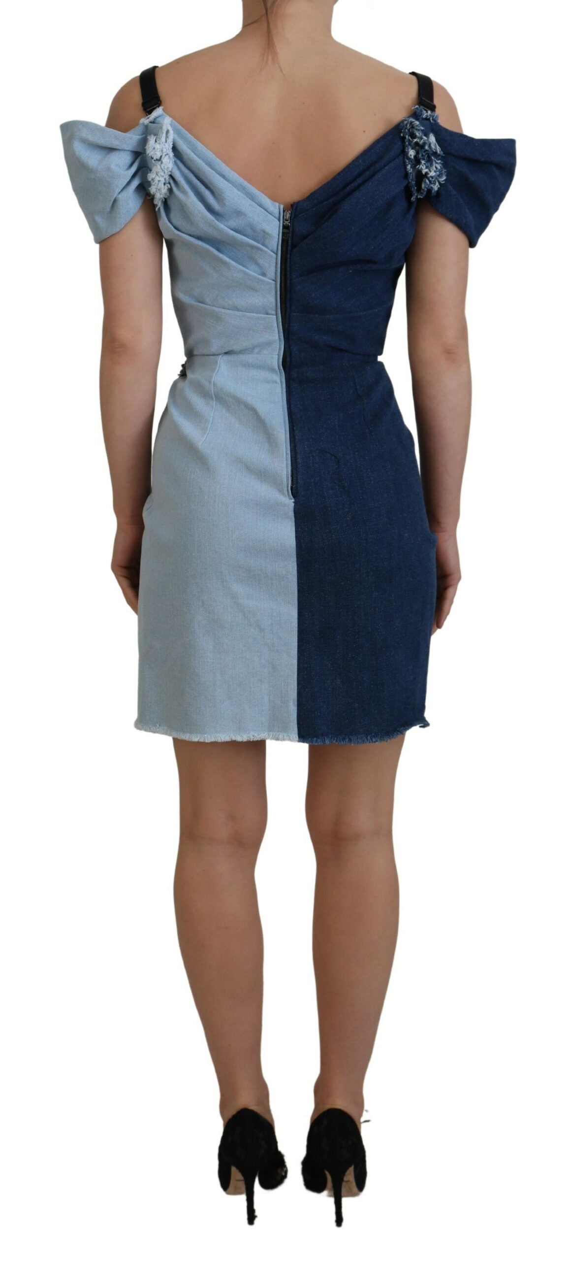 Dolce & Gabbana Zweifarbiges blaues Patchwork-Denim-Minikleid