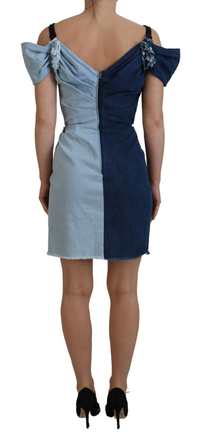 Dolce & Gabbana Zweifarbiges blaues Patchwork-Denim-Minikleid