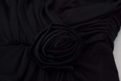 Dolce & Gabbana Schwarzes Wickelmantelkleid mit einer Schulter aus Wolle