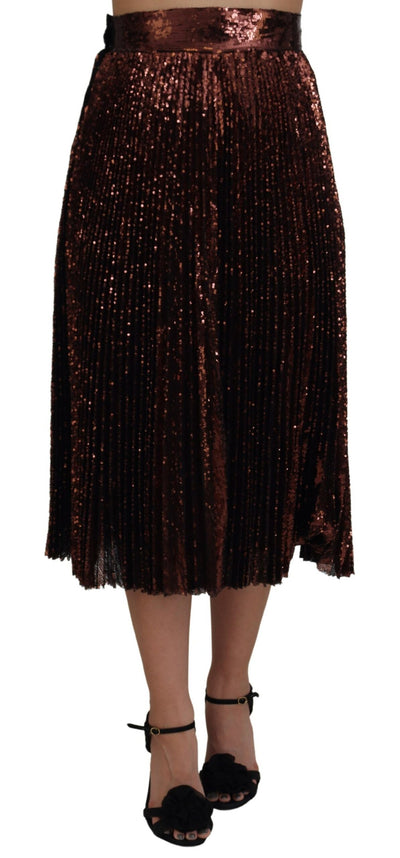 Dolce & Gabbana Bronzefarbener Maxi-Rock mit hoher Taille und Paillettenbesatz