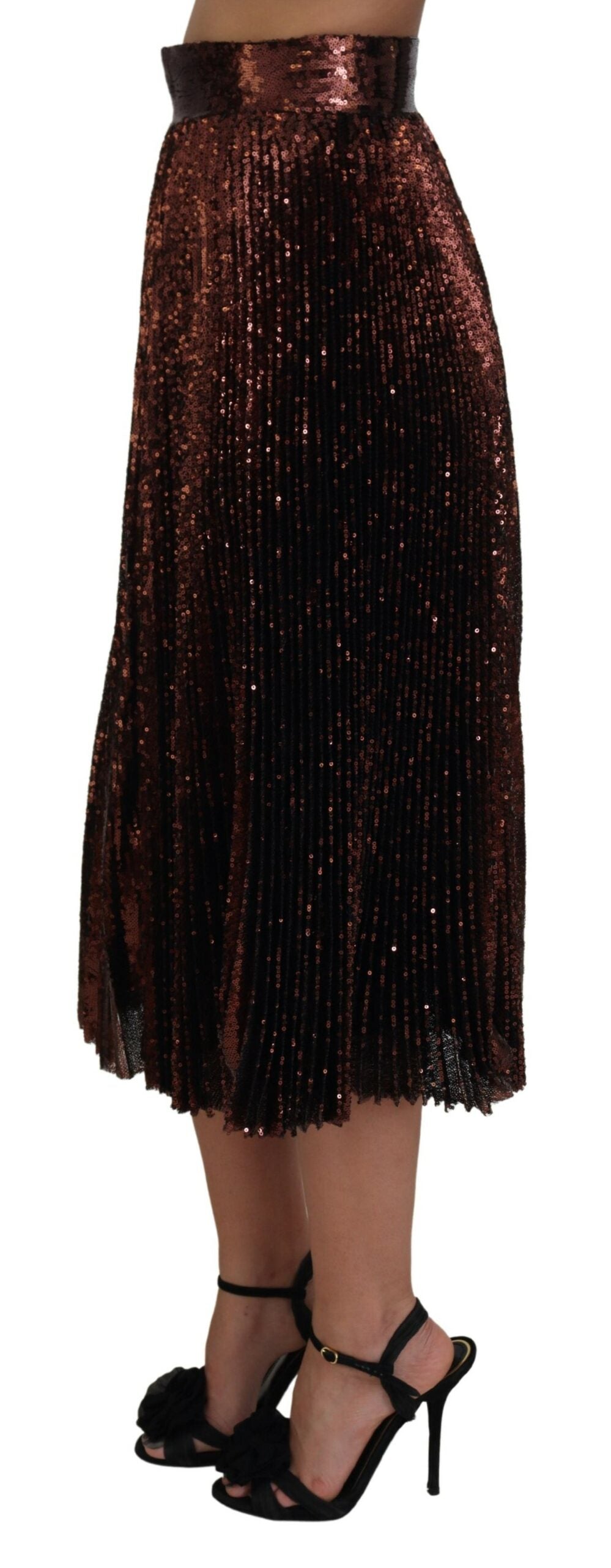 Dolce & Gabbana Bronzefarbener Maxi-Rock mit hoher Taille und Paillettenbesatz