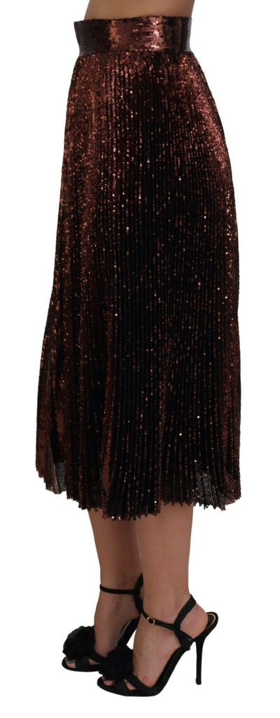 Dolce & Gabbana Bronzefarbener Maxi-Rock mit hoher Taille und Paillettenbesatz