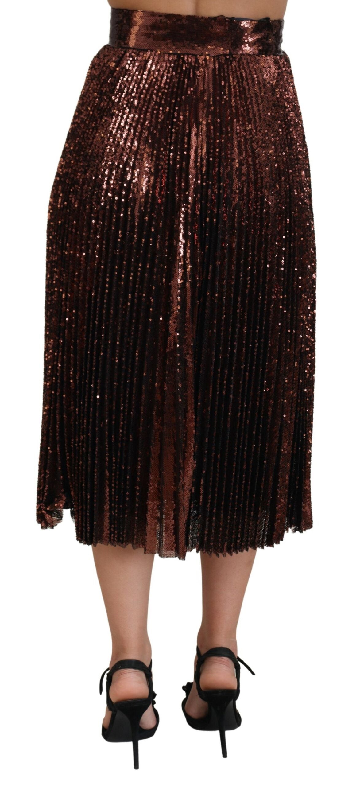 Dolce & Gabbana Bronzefarbener Maxi-Rock mit hoher Taille und Paillettenbesatz