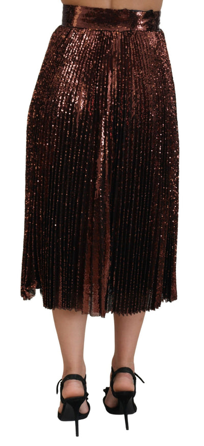Dolce & Gabbana Bronzefarbener Maxi-Rock mit hoher Taille und Paillettenbesatz