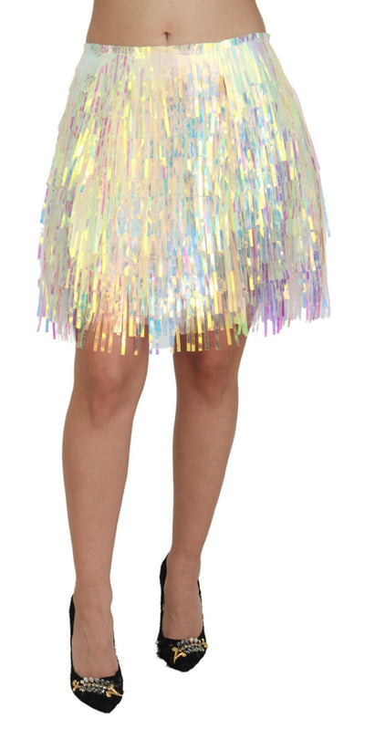 Dolce & Gabbana Multicolor schillernder Tüllrock mit Fransen