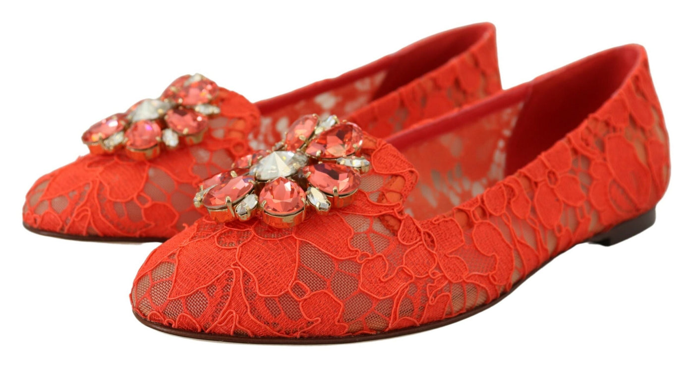 Dolce & Gabbana Rot Taormina Spitze Kristalle Ballett Flats Schuhe