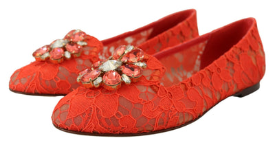 Dolce & Gabbana Rot Taormina Spitze Kristalle Ballett Flats Schuhe