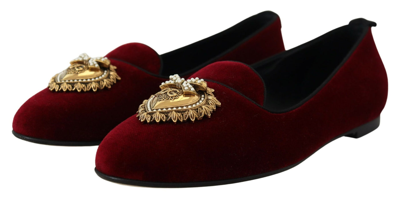 Dolce & Gabbana Bordeaux Samt Slip-On Loafers Flache Schuhe