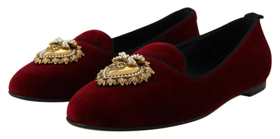 Dolce & Gabbana Bordeaux Samt Slip-On Loafers Flache Schuhe