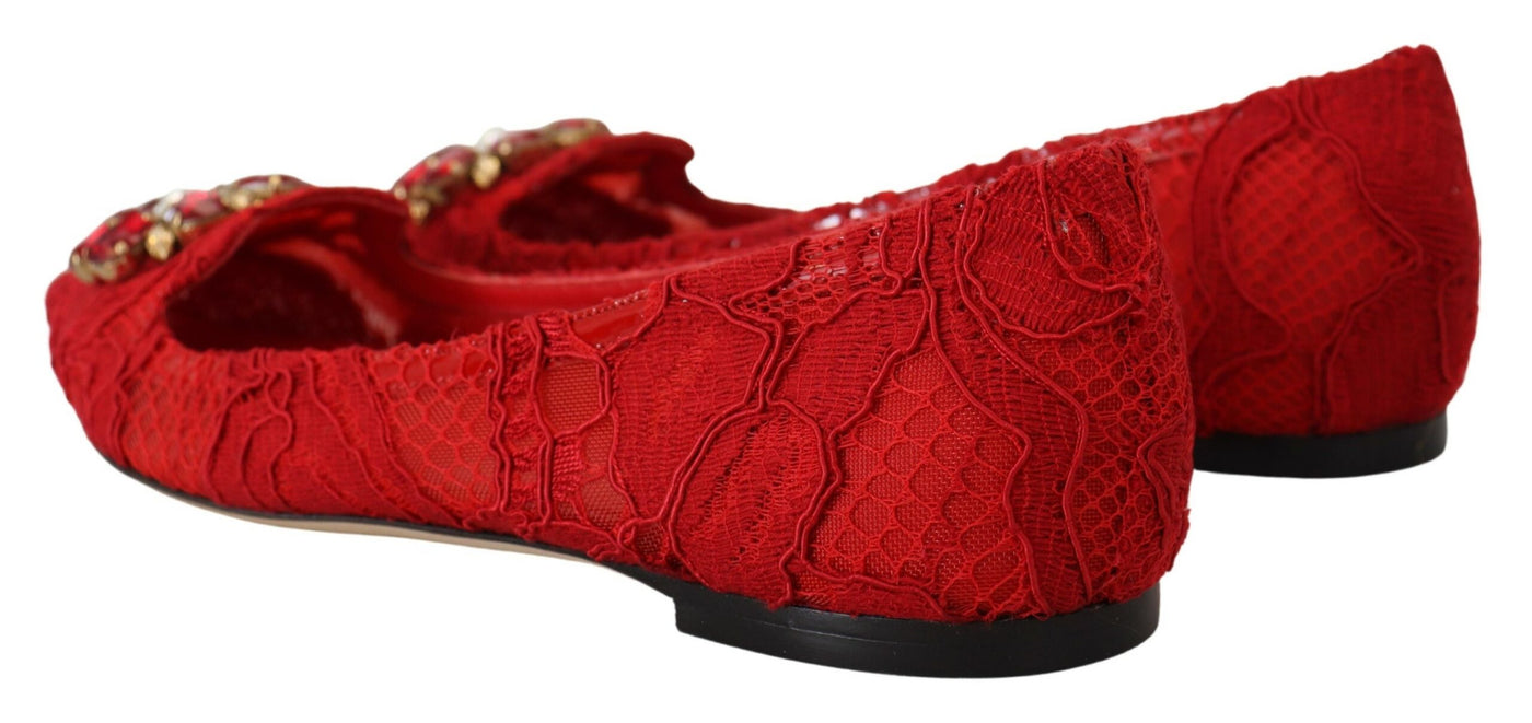 Dolce & Gabbana Rot Taormina Kristalle Loafers Flats Schuhe