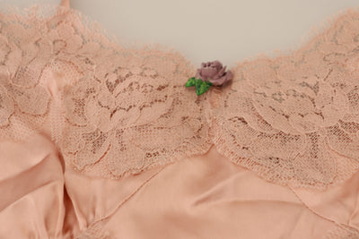 Dolce & Gabbana Rosa Satin Spitze Rosen Tank Top Lingerie