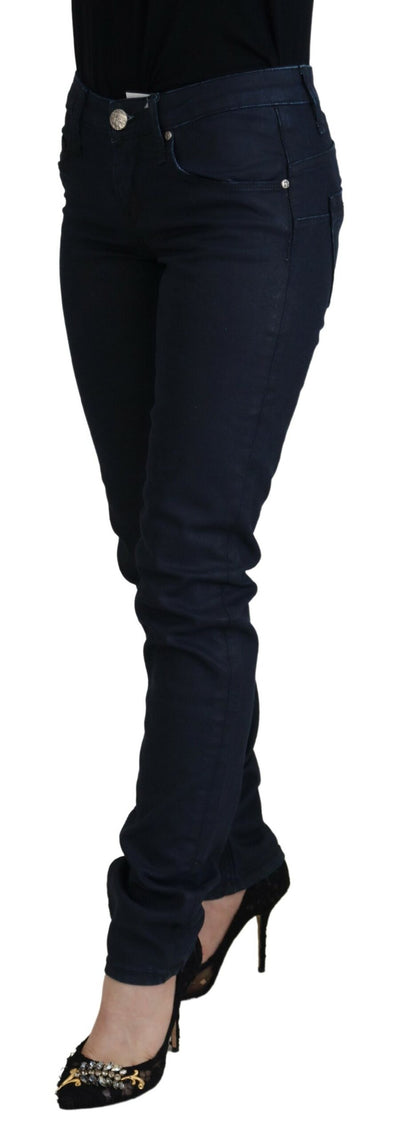 Acht Blaue Baumwolle Niedrige Taille Slim Fit Damen Casual Denim Jeans