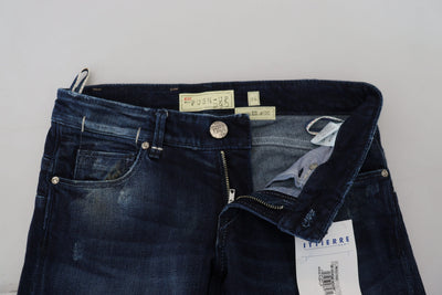 Acht Blaue Baumwolle Niedrige Taille Slim Fit Damen Casual Denim Jeans