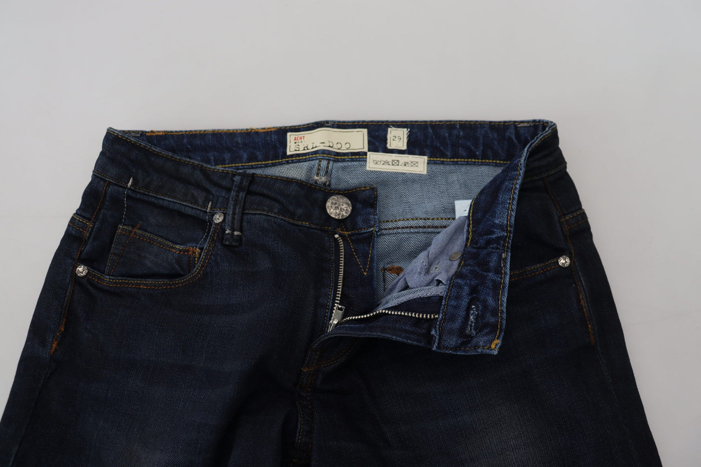 Acht Blaue Baumwolle Skinny niedrige Taille Frauen Casual Denim Jeans