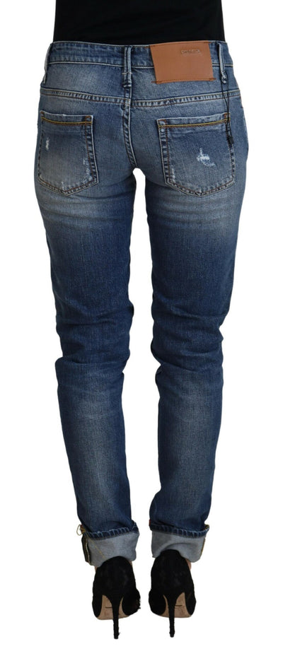 Acht Blau gewaschene Baumwolle mit niedriger Taille Damen Casual Jeans