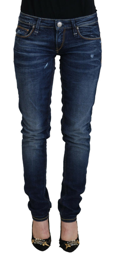 Acht Blau gewaschene Baumwolle mit niedriger Taille Damen Casual Jeans