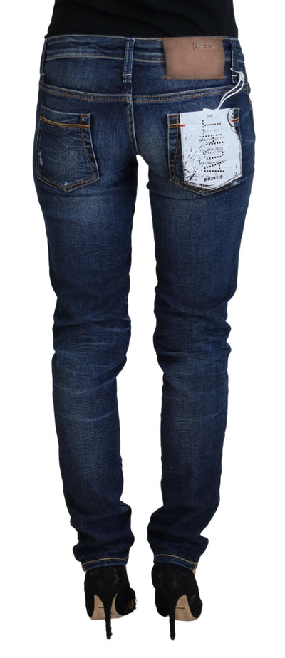Acht Blau gewaschene Baumwolle mit niedriger Taille Damen Casual Jeans