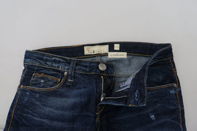 Acht Blau gewaschene Baumwolle mit niedriger Taille Damen Casual Jeans