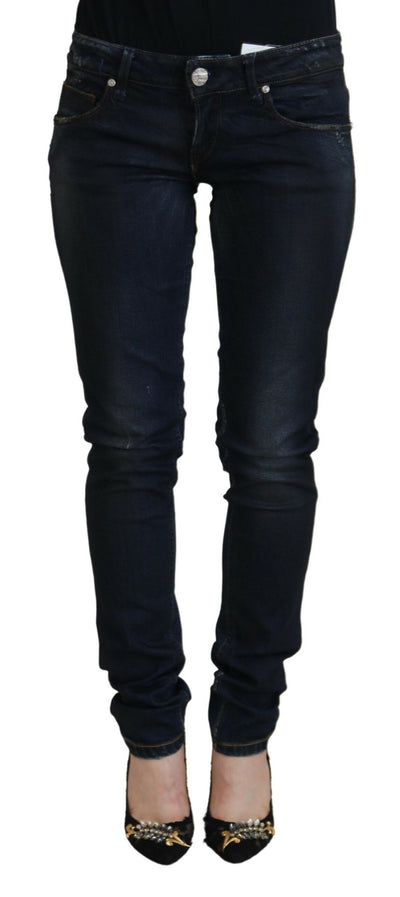 Acht Blaue Baumwolle Niedrige Taille Slim Fit Damen Casual Jeans