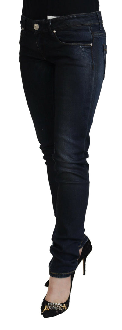 Acht Blaue Baumwolle Niedrige Taille Slim Fit Damen Casual Jeans