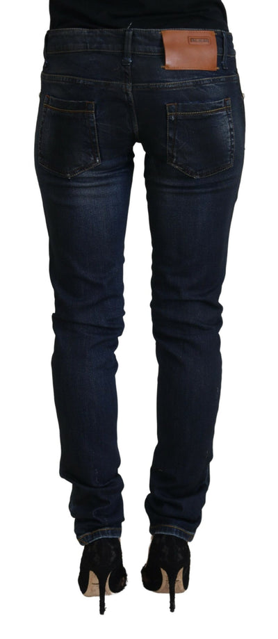 Acht Blaue Baumwolle Niedrige Taille Slim Fit Damen Casual Jeans