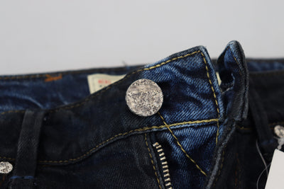Acht Blaue Baumwolle Niedrige Taille Slim Fit Damen Casual Jeans