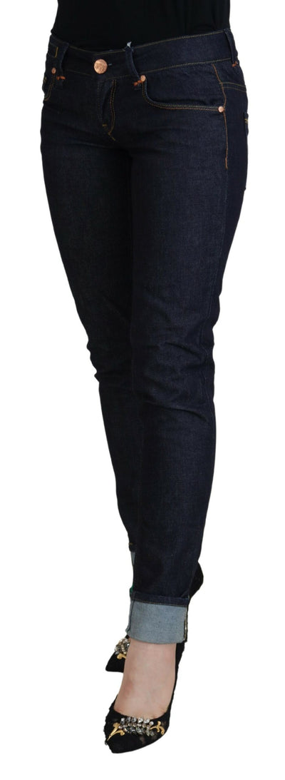 Acht Blaue Baumwolle Niedrige Taille Slim Fit Damen Casual Jeans