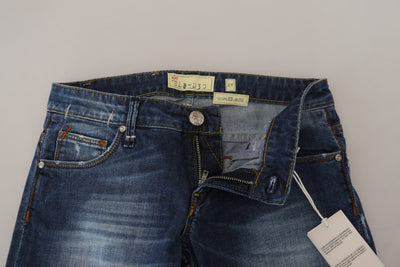 Acht Blau gewaschene Baumwolle Slim Fit Damen Denim Jeans