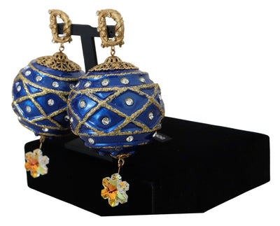 Dolce & Gabbana Gold Messing Blau Dangle Ball Crystal Clip On Ohrringe